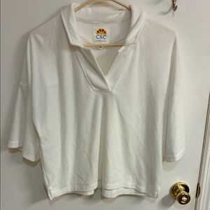 C&C California Cream V-Neck Terry Cropped Top Sz M